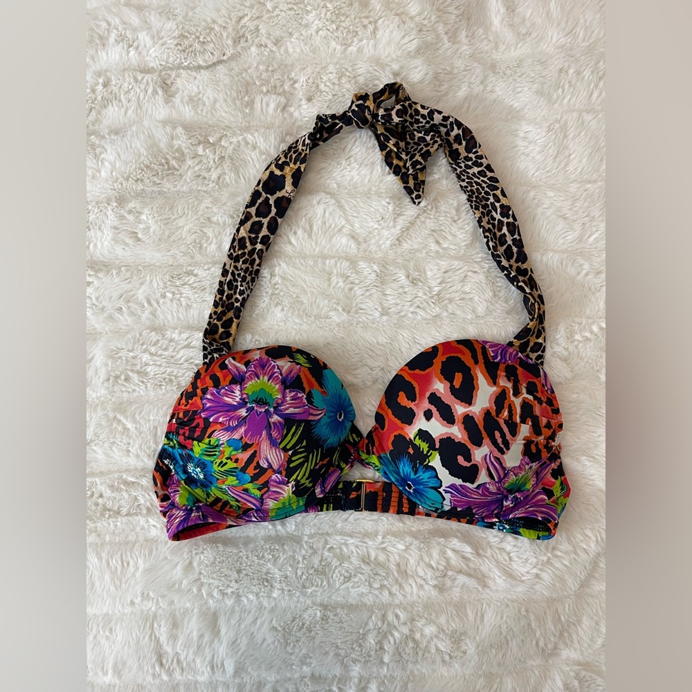 Victoria's Secret Multicolor Floral & Leopard Halter Bikini Top